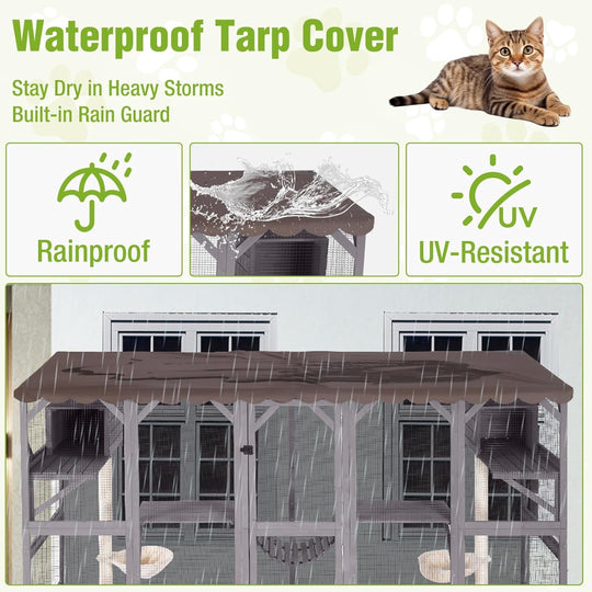 MEDEHOO Extra-Large Catio, 104" Wall-Mounted Outdoor Cat Enclosure - Cat Cage Window Box Walk-in Cat Kennel Shelter with Weatherproof Roof, 2 Scratching Posts, 2 Hammocks &amp; Bridge for 6-8 Cats