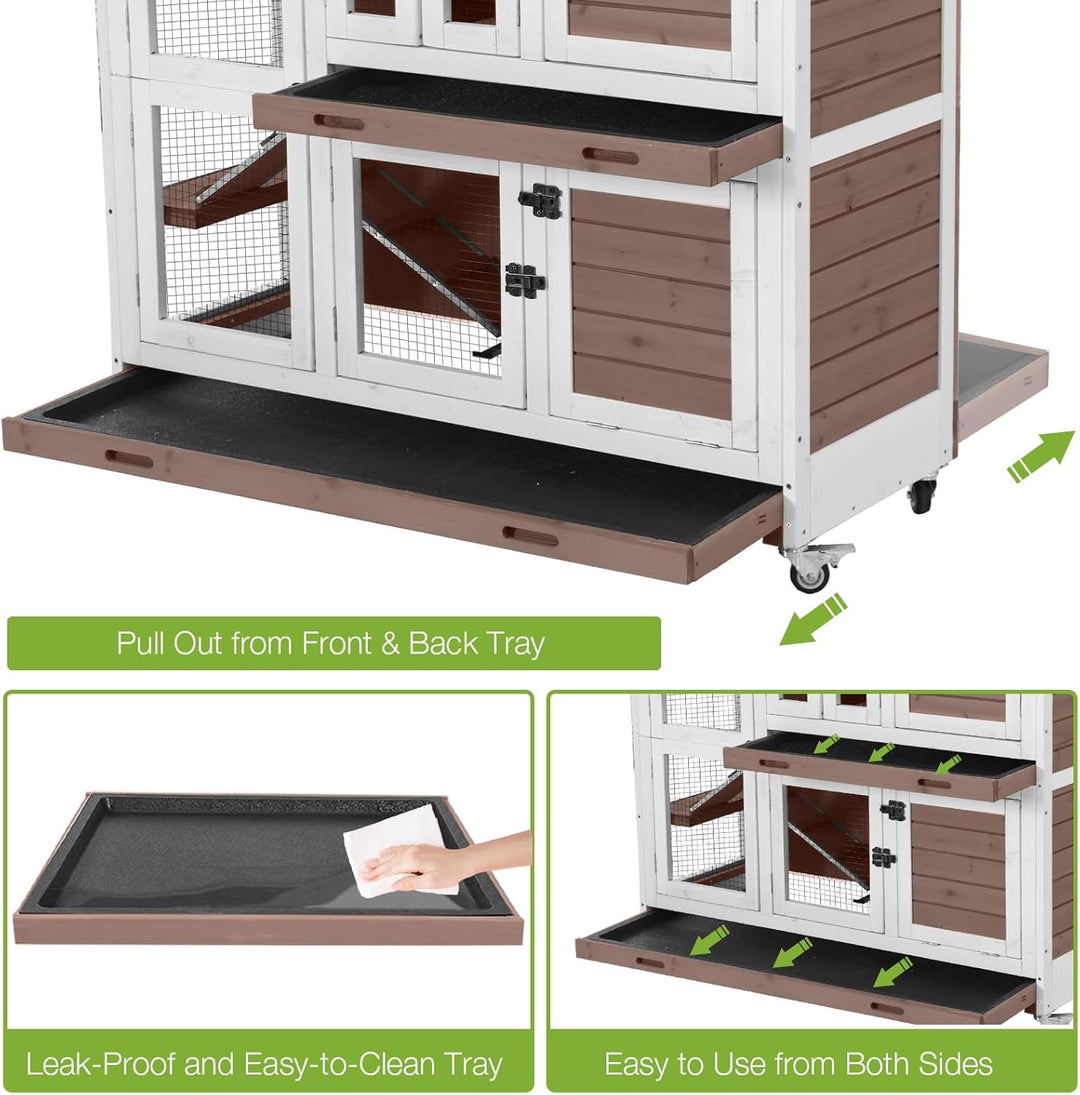 MEDEHOO Large Rabbit Hutch Wooden Bunny Cage Indoor with Chew-Proof Ramp, 2-Story Guinea Pig Cages with Casters, Pull-Out Trays for Rabbits, Guinea Pigs, 47.2" L x 19.7" W x 42.1" H RH-AIR06-D-MA-WM