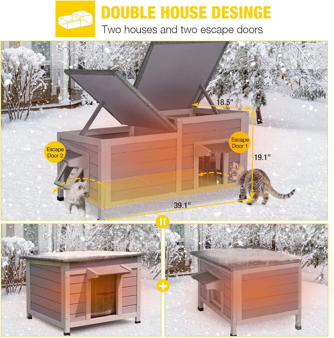 MEDEHOO Outdoor Cat House Insulated Feral Kitty Shelter with Liner Weatherproof Cat Condo for Winter AIR93-IN-WM