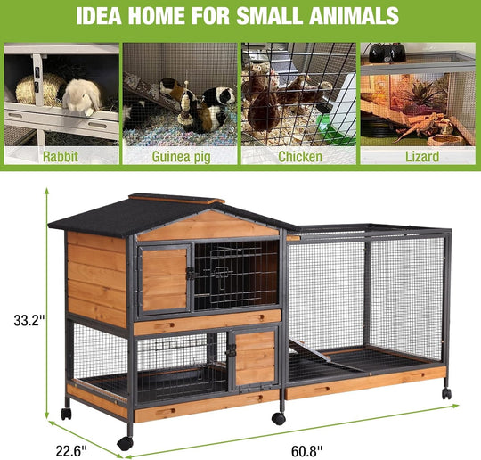 MEDEHOO Rabbit Hutch Outdoor Indoor, Rabbit Cage with Wheels Bunny Cage Large Guinea Pig Cage for Small Animals with Tray AIR190-X-WM