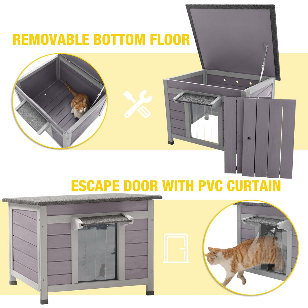 MEDEHOO Heated Cat House for Outdoor Cats with Insulated Liner for Winter, Temperature Control Cat Cage, Indoor Kitty Shelter with Heating Pad