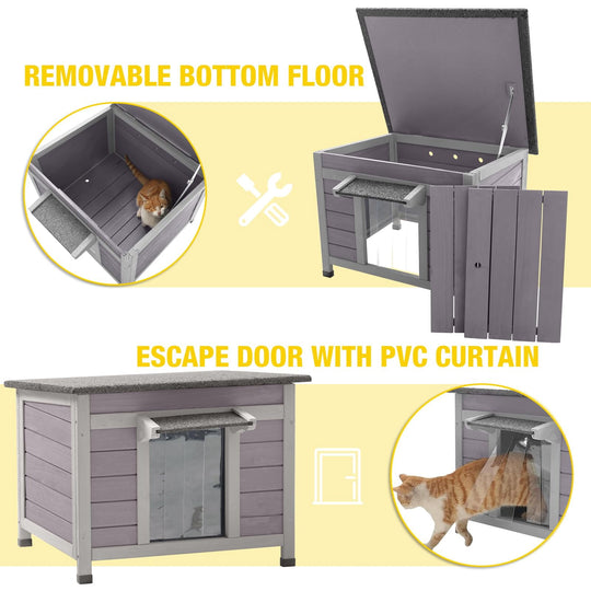 MEDEHOO Heated Cat House for Outdoor Cats with Insulated Liner for Winter, Temperature Control Cat Cage, Indoor Kitty Shelter with Heating Pad