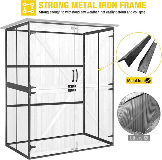 MEDEHOO Outdoor Storage Shed Metal Frame Tool Garden Shed with Floor and Lockable Door for Patio Backyard Lawn AIR99-WM
