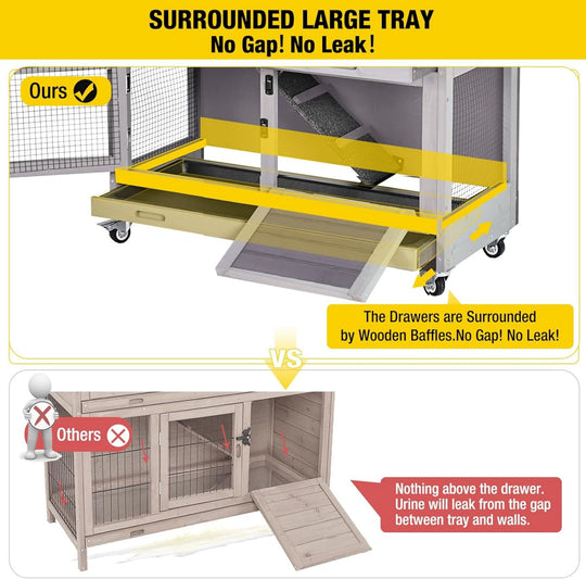 MEDEHOO Rabbit Hutch Bunny Cage Outdoors &amp; Indoors with Wheel, Two Layer Guinea Pig House AIR77-WM