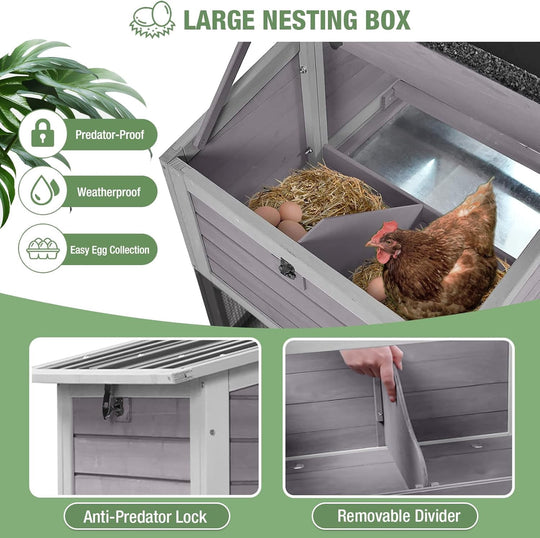 MEDEHOO 83" Large Chicken Coop for 4-6 Chickens, Mobile Hen House Outdoor Wooden Poultry Cage with Wheels Nesting Box Run