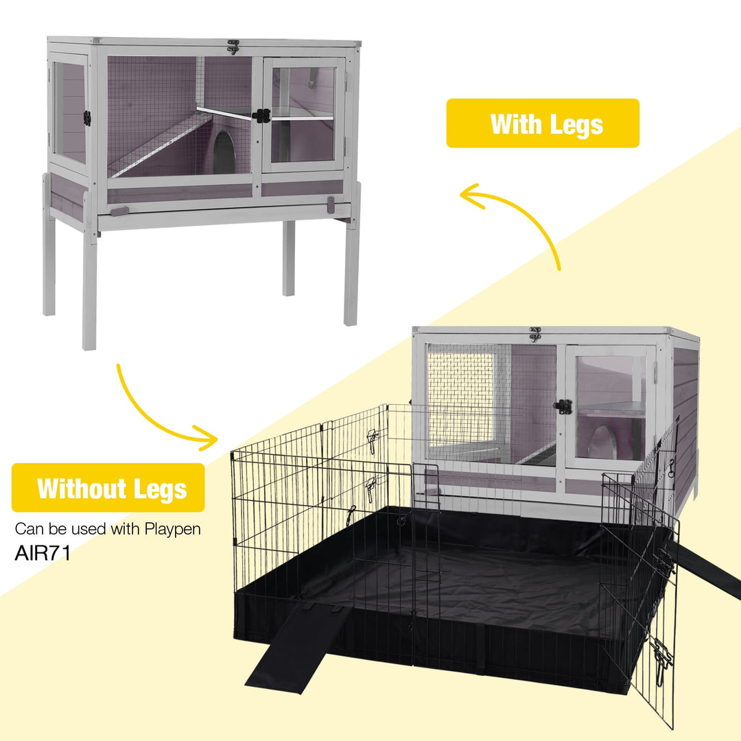 MEDEHOO Guinea Pig Cages Indoor Rabbit Hutch with Removable Stand Anti Chewing Wooden