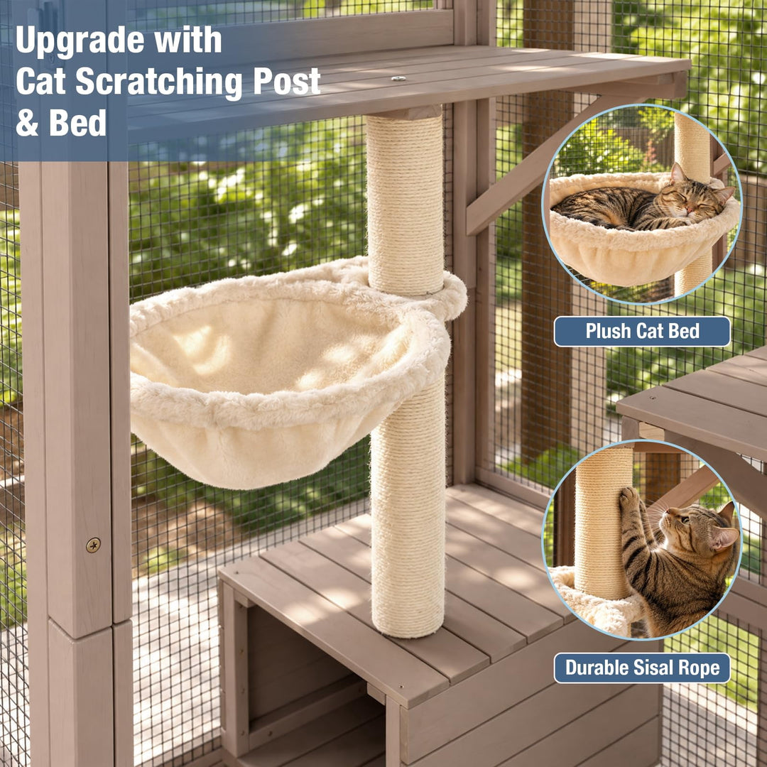 MEDEHOO Cat Catio Outdoor Cat House Movable Large Enclosures on Exercise Wheels Kitty Cage with Upgraded Resting Box,Waterproof Cover Camel AIR37-M-C-ML-WM