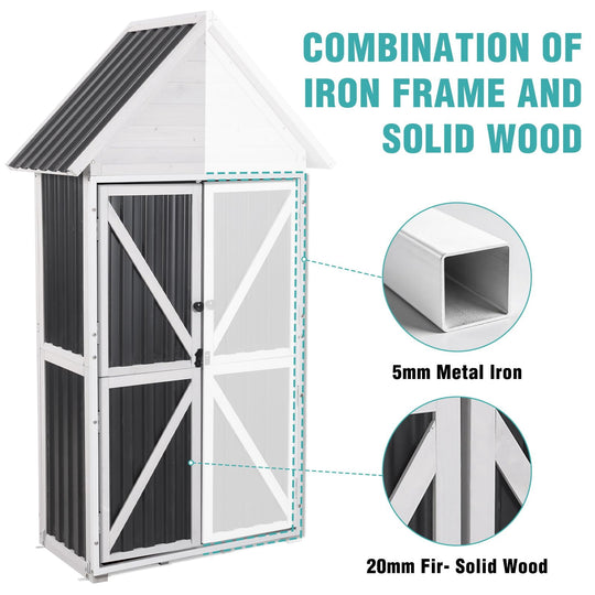 MEDEHOO Shed Outdoor Storage, Outdoor Storage Cabinet with Metal Frame &amp; Adjustable Shelves, Weatherproof Tool Shed for Backyard Patio Lawn, White