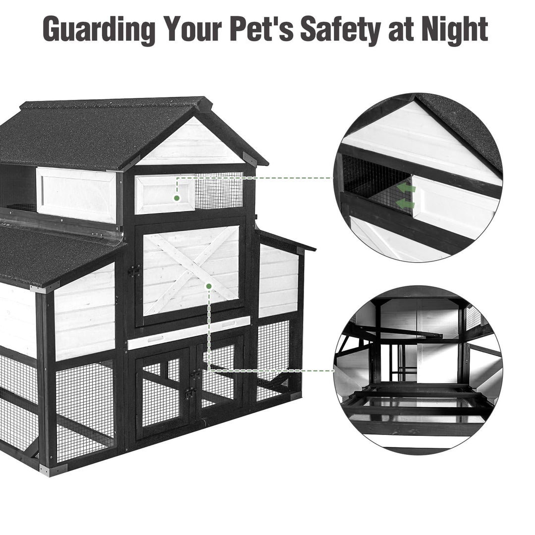MEDEHOO 118" Large Chicken Coop with Run, 6 Nesting Boxes &amp; Removable Tray for 4-6 Chickens Outdoor, 41.3ft² Wooden Chicken House Poultry Cage with Weatherproof Roof, Black &amp; White AIR46-km-M-B-WM