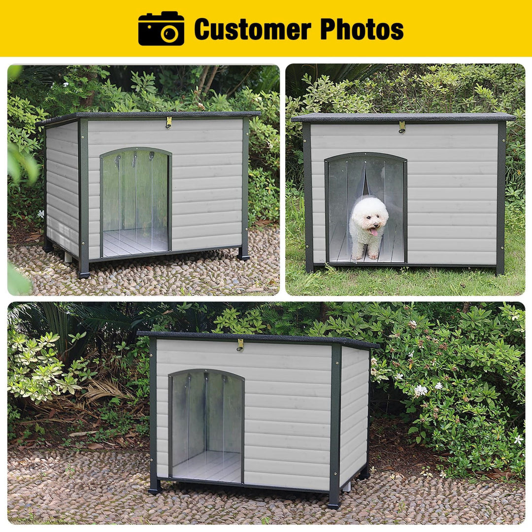 MEDEHOO Wooden Dog House Anti-chewing Kennels for Outdoor &amp; Indoor, Off-White Large