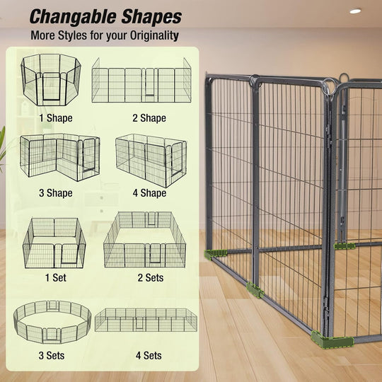 MEDEHOO Dog Playpen Indoor Dog Pen Outdoor Puppy Fence 8 Panels Pet Playpen with Doors for Large/Medium/Small Dogs,8 Panels,31 Inch