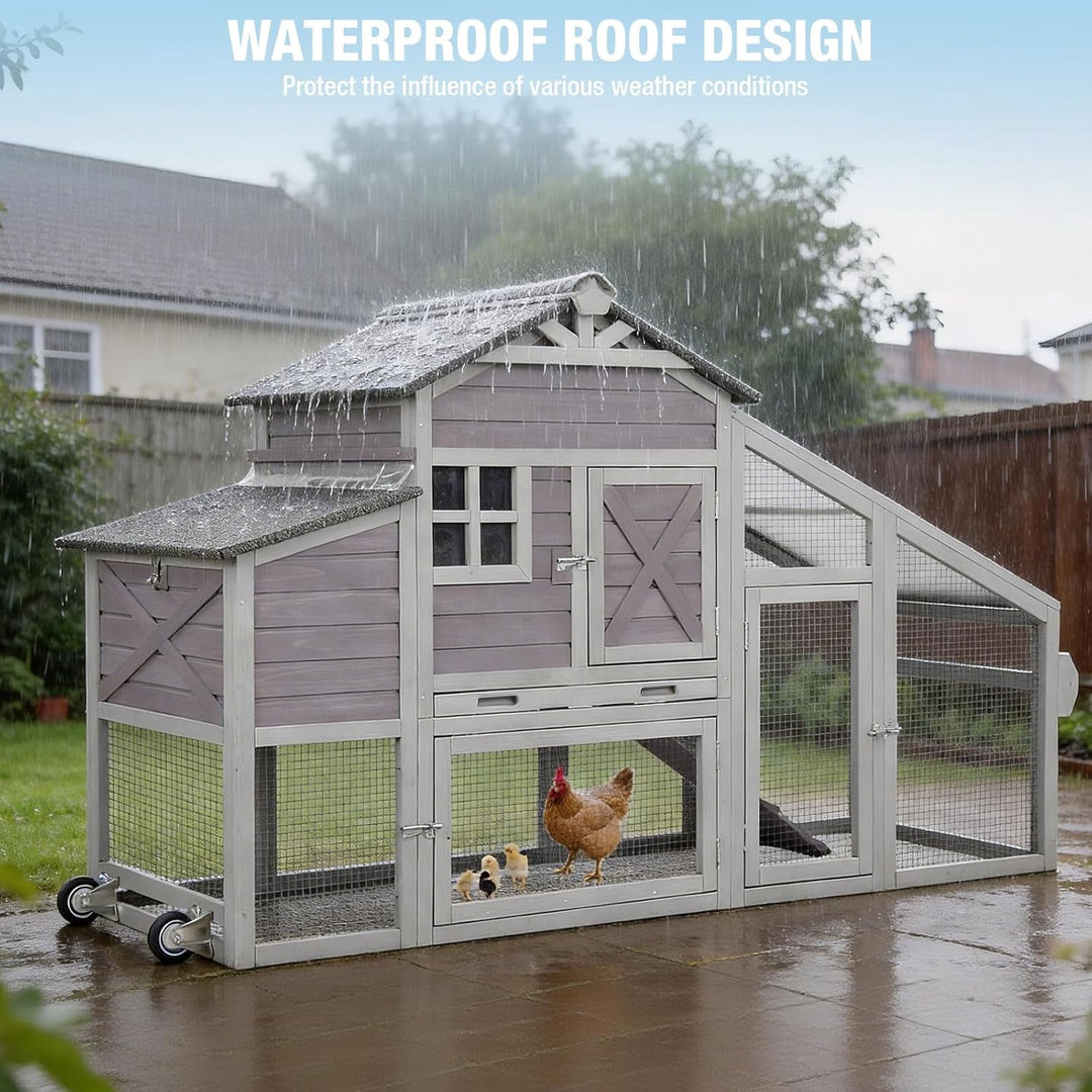 MEDEHOO Large Chicken Coop with Run and Wheels, Wooden Hen House with Nesting Box and Waterproof Roof  Rabbit Hutch Outdoor, Chicken Tractor for 4 Chicken (Gray) AIR32-D-JO-WM