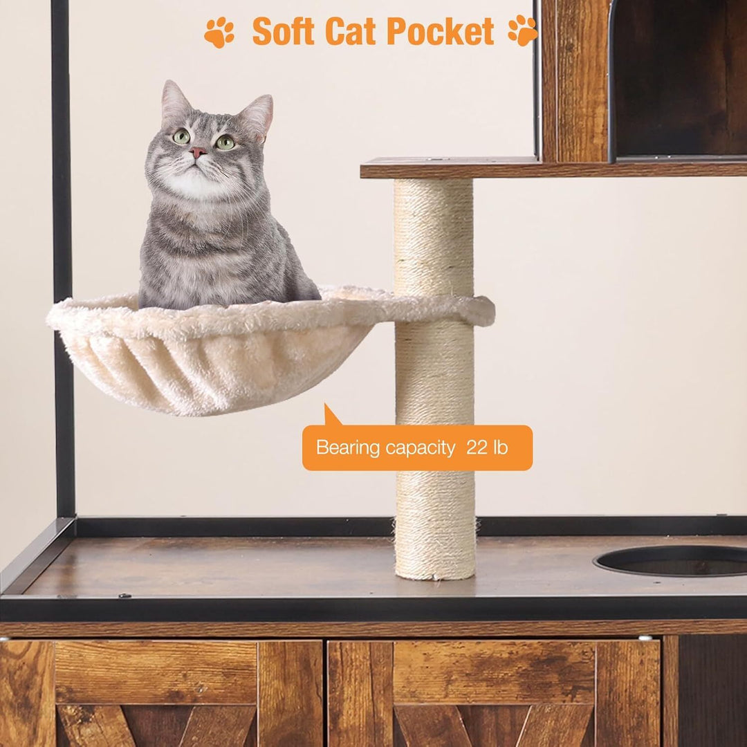 MEDEHOO Cat Litter Box Enclosure,Hidden Litter Box Furniture with Metal Frame,Wooden Kitty House with Barn Door,Wooden Cat Washroom Furniture,Fit Most of Litter Box (Wood, M) AIR102-A111-WM