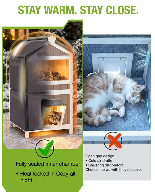 MEDEHOO Heated Insulated Outdoor Cat House for 1-2 Cats, Waterproof Feral Cat Shelter with Washable Liner, Heating Pad &amp; 2 Doors
