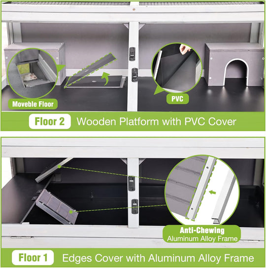MEDEHOO Guinea Pig Cage Chew Proof Hamster Cage Metal Frame Rat House Small Animal Habitat Critter Nation Cage 2 Levels Double Use Movable AIR58-J-WM
