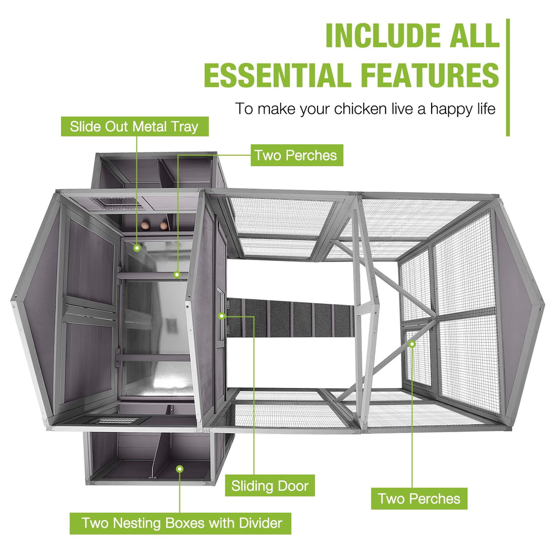 BUTINGLALE Chicken Coop with Large Nesting Boxes Outdoor Hen House with 30.5ft² Sleeping Area and Run for 6 to10 Chickens 75.7" L x 65.7" W x 59.1" H AIR48-N