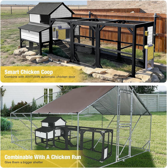 MEDEHOO Extra Large Chicken Coop for 8-10 Chickens, Reinforced Structure Outdoor Wooden Chicken House with 6 Nesting Boxes, Extended Run, Waterproof Roof, Iron Edge, Black, 118" L x 26" W x 50" H NAIR46-M-B-WM