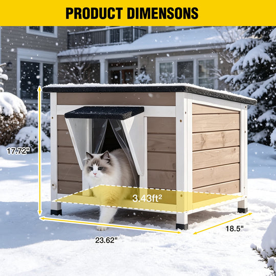 MEDEHOO Cat House for Outdoor Cats Insulated Feral Kitty Shelter with Warm Liner for Winter Waterproof Rabbit Hutch for Bunnies,Cats, White &amp; Brown