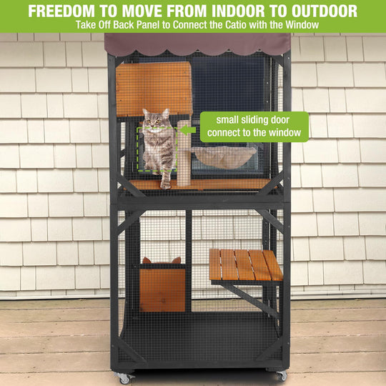 BUTINGLALE Cat House Outdoor Catio on Wheels 70.9" Cat Enclosure Perfect for 3-5 Cats,Waterproof Cover Kitty Shelter AIR7014-J