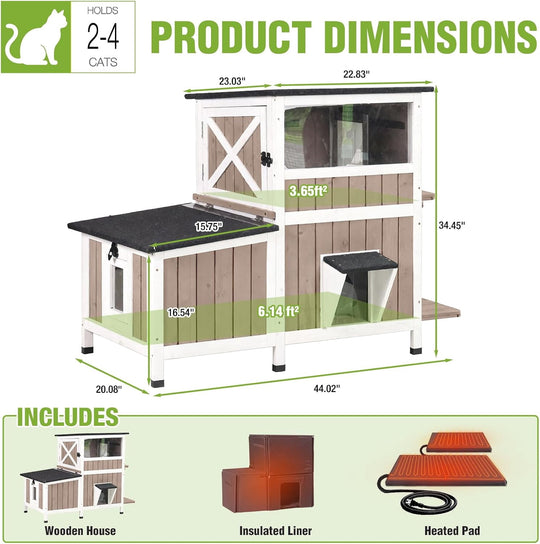 MEDEHOO Extra Large Heated Outdoor Cat House with Heating Pad and 6-Sided Insulation for Multiple Cats, Brown AIR7033-WB-HP-GE