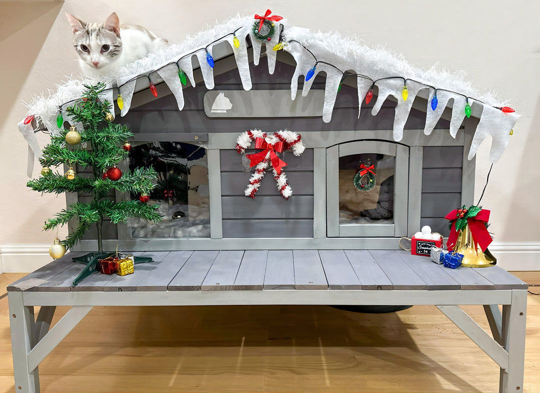 MEDEHOO Outdoor Cat House for Winter Feral Cat Shelter Weatherproof Large Opening Roof Escape Door AIR092-WM