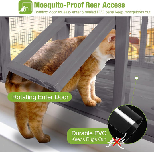 MEDEHOO Outdoor Cat Enclosure &amp; Window Perch - High Density Wire Mesh, PVC Back Door, Bug-Proof (39.4" L × 22.8" W × 43.4" H) AIR7016-N-WM