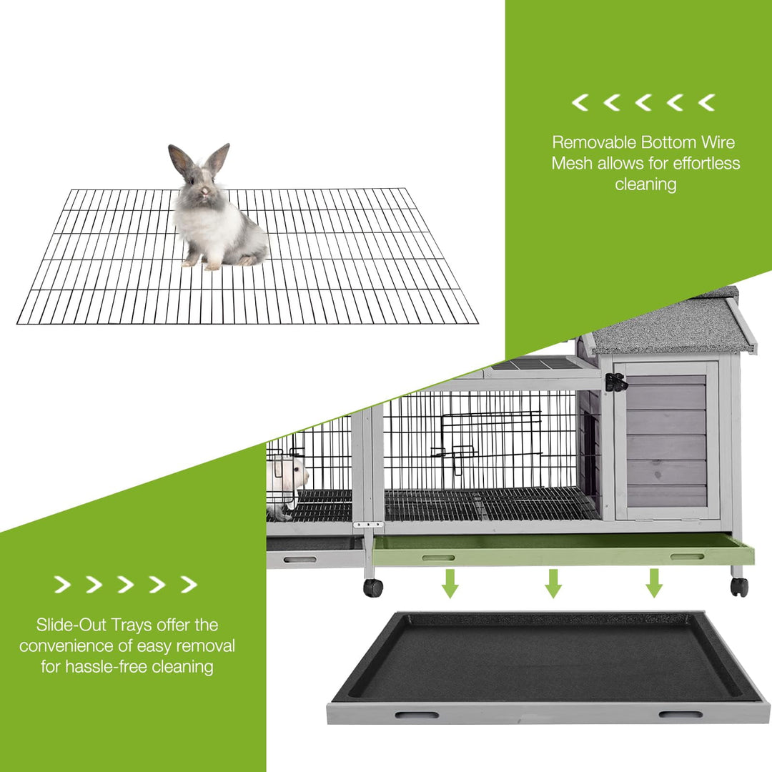 MEDEHOO Rabbit Hutch Outdoor Bunny Cage Indoor with Large Space Guinea Pig House on Wheels 10.4 ft², No Leak Trays, Run AIR68-Y