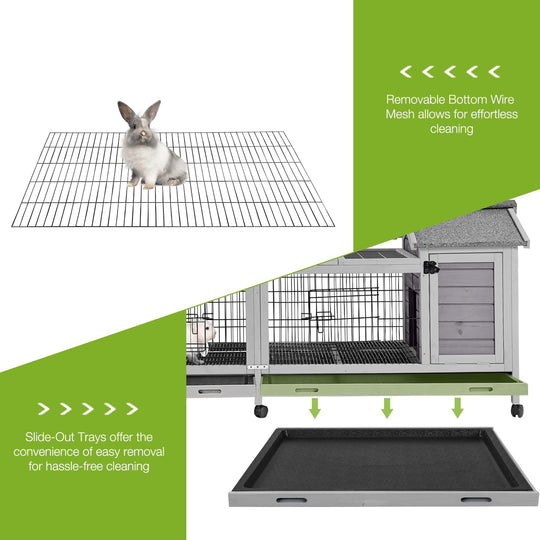 MEDEHOO Rabbit Hutch Outdoor Bunny Cage Indoor with Large Space Guinea Pig House on Wheels 10.4 ft², No Leak Trays, Run AIR68-Y