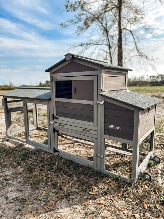 MEDEHOO Large Chicken Coop on Wheels, Wooden Hen House for 2-3 Chickens, Poultry Cage with Nesting Box and Asphalt Roof AIR61-WM