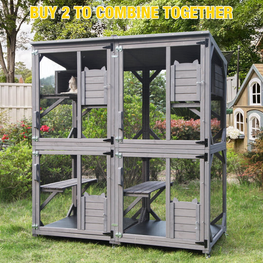 MEDEHOO Catio Outdoor Cat Enclosure with Wheels, Scratching Post, Resting Box and Waterproof Roof for Patio or Garden, 31.5"L x 31.5"W x 70.9"H AIR22-A11-WM