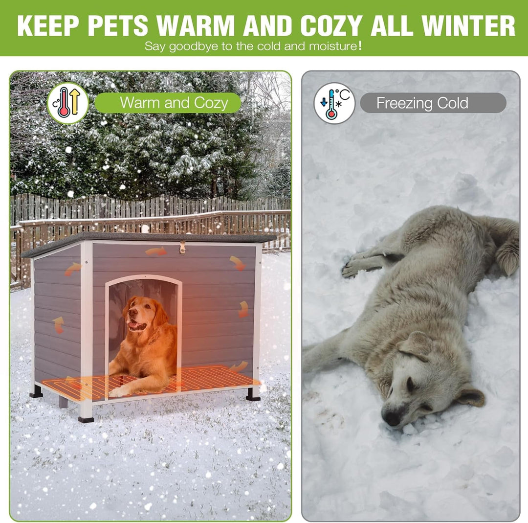 MEDEHOO Extra Large Heated Dog House Outdoor XL Insulated Dog House Weatherproof Dog Kennel with Safe Heating Pad, Thermal Liner, Chew-Proof Metal Frame for Large Dogs, 43.3" L×29.4" D×33.4" H MAR-AIR43M-HP-WM