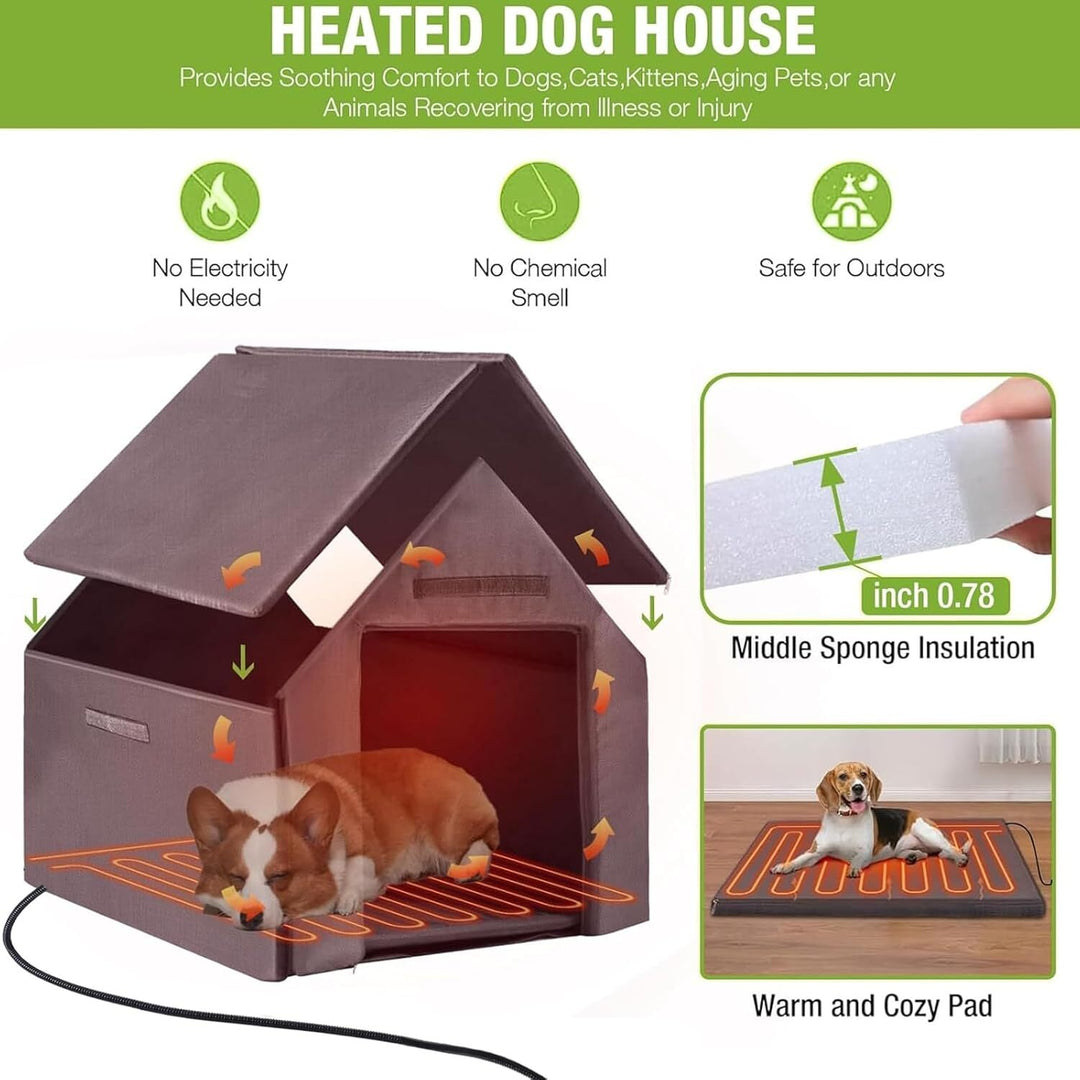 MEDEHOO Dog House Outdoor Heated Dog Kennel with Insulated Liner for Winter Metal Frame Dog House for Small Medium Large Dogs, Waterproof Roof Large AIR80-IN-HP-J-WM