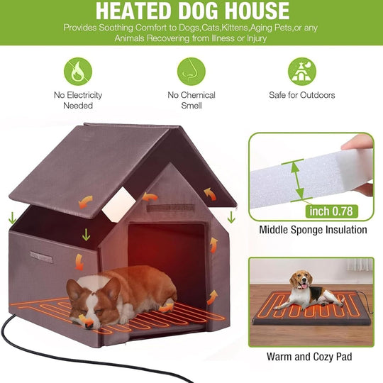 MEDEHOO Dog House Outdoor Heated Dog Kennel with Insulated Liner for Winter Metal Frame Dog House for Small Medium Large Dogs, Waterproof Roof Large AIR80-IN-HP-J-WM