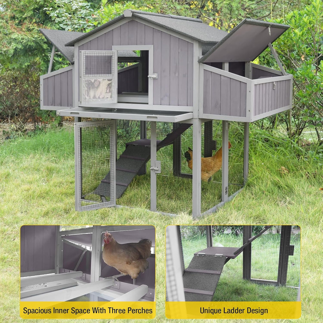 MEDEHOO Chicken Coop Double Folding Fir Wood Chicken House with Large Nesting Box Poultry Cage Upgrade with Strong Iron Frame, Durable &amp; Waterproof for 4-6 Hens Duck Coop AIR66-HC-WM