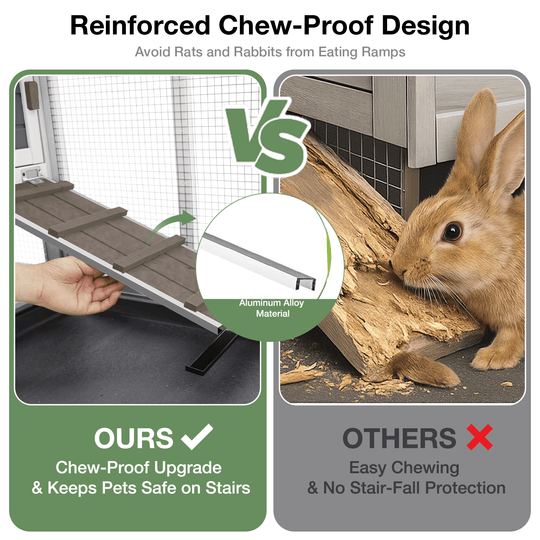 MEDEHOO 62" Rabbit Hutch with Wheels for Outdoor &amp; Indoor, 2-Story Bunny Cage with Pull Out Tray, Chew-Proof Ramp, Waterproof Roof, Brown