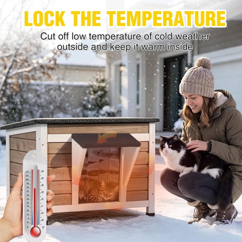 MEDEHOO Insulated Outdoor Cat House 23.6 in, Weatherproof Wooden Feral Cat Shelter with Washable Thermal Liner and Elevated Base, Brown GUT12-WBR-IN-WM