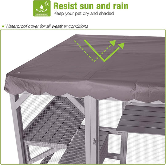 MEDEHOO Catio Outdoor Cat Enclosure Large Walk in Window Cat House for Mulitiple Cats with 7 Platforms and 2 Resting Box,Tarp Roof,71 inch