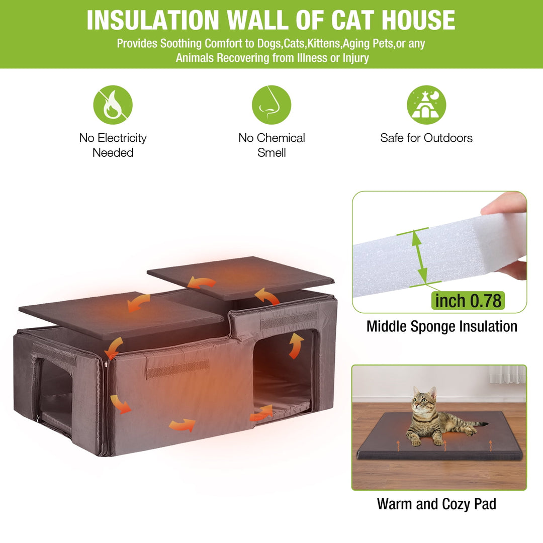 MEDEHOO Cat House Outdoor Feral Kitty Shelter with Insulated Liner Weatherproof Roof Cat Home for Winter,Roomly AIR93-IN-0J-WM2