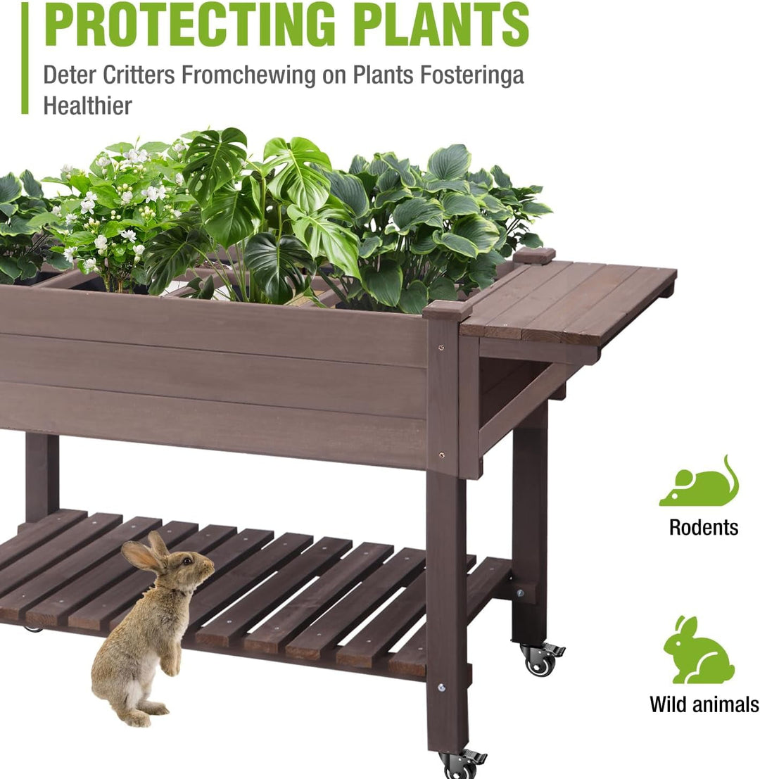 MEDEHOO Elevated Planter Box with Locking Casters – 52.7" L x 22" W x 30" H, Raised Garden Bed with Removable Liner (Brown)