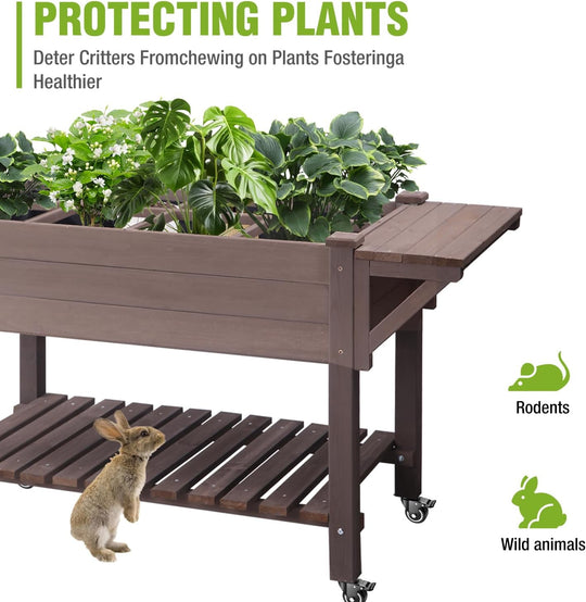 MEDEHOO Elevated Planter Box with Locking Casters – 52.7" L x 22" W x 30" H, Raised Garden Bed with Removable Liner (Brown)