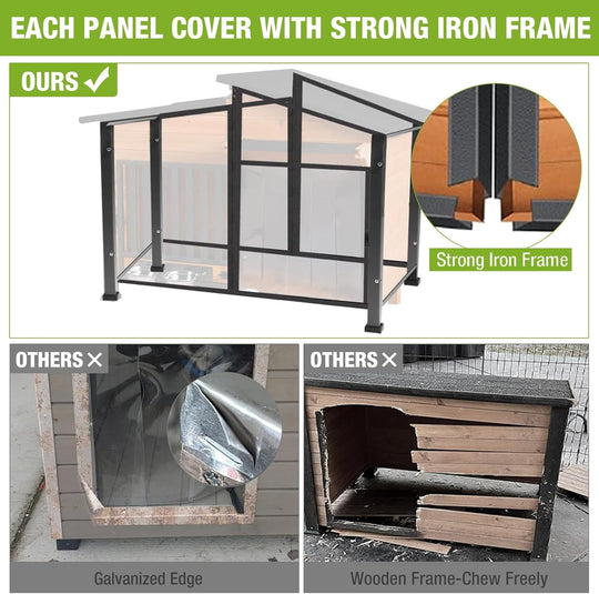 MEDEHOO Heated Dog House Outdoor Large Dog Kennel with Iron Frame, Weatherproof Dog Cage with Insulated Liner for Small &amp; Medium &amp; Large Dogs