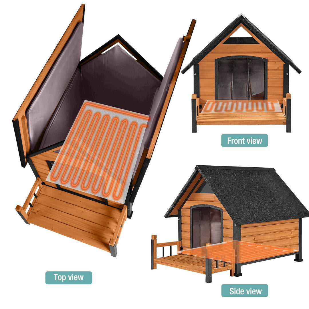 Aivitubin Heated Dog House with Heating Pad, Weatherproof Insulated Outdoor Dog House  Kennel for Meduium Dogs, Chew-Resistant Iron Frame &amp; Asphalt Roof AIR80-HP-A12-WM