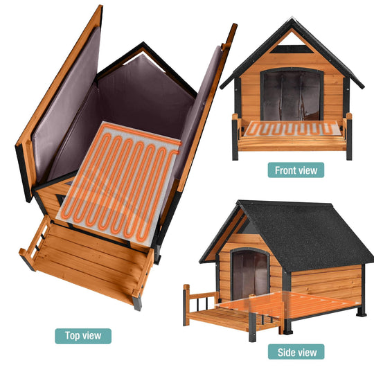 Aivitubin Heated Dog House with Heating Pad, Weatherproof Insulated Outdoor Dog House  Kennel for Meduium Dogs, Chew-Resistant Iron Frame &amp; Asphalt Roof AIR80-HP-A12-WM