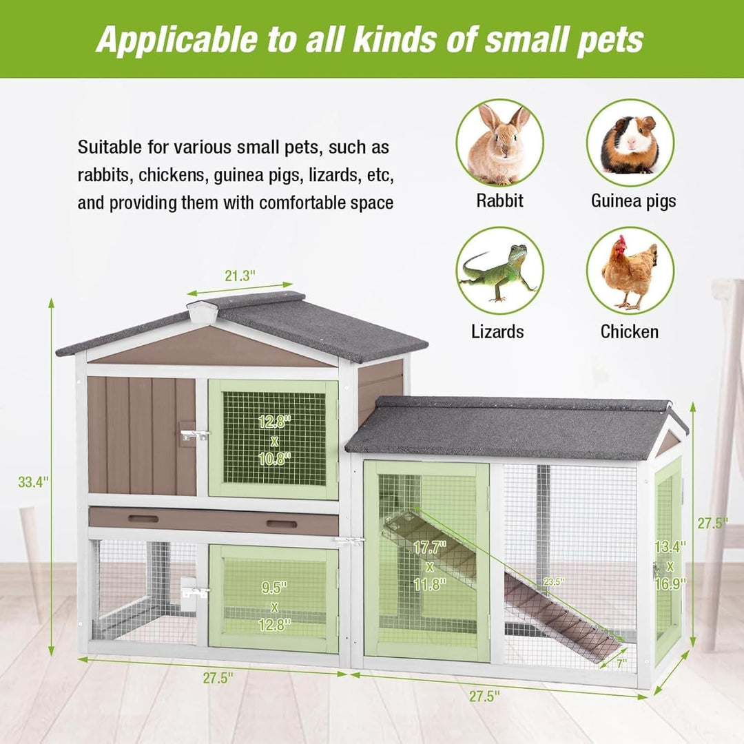 MEDEHOO Outdoor Rabbit Hutch with No-Leak Plastic Tray, Expandable Chicken Coop, Large Run Space for Bunny, Guinea Pig, Duck, and Small Animals AIR02-B-G11-WM