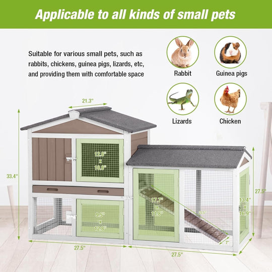 MEDEHOO Outdoor Rabbit Hutch with No-Leak Plastic Tray, Expandable Chicken Coop, Large Run Space for Bunny, Guinea Pig, Duck, and Small Animals AIR02-B-G11-WM