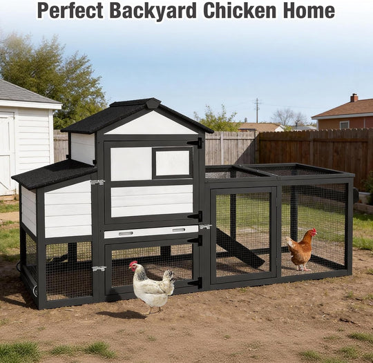 MEDEHOO Chicken Coop Expandable Mobile Chicken House for Outdoor with Wheels, Nesting Box, Leakproof Pull-on Tray and UV-Resistant Roof Panel (Black) AIR72-BW-WM