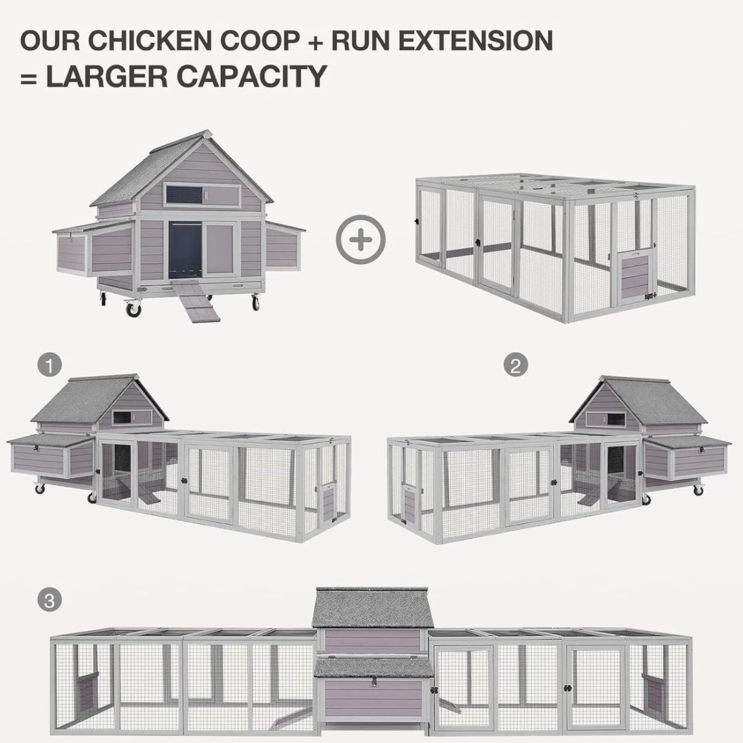 MEDEHOO Large Chicken Coop with Wheels, Expandable Chicken House for Outdoor with Two Nesting Box, Leakproof Pull-out Tray  Hen House for 5-6 Chickens AIR67-Q-WM