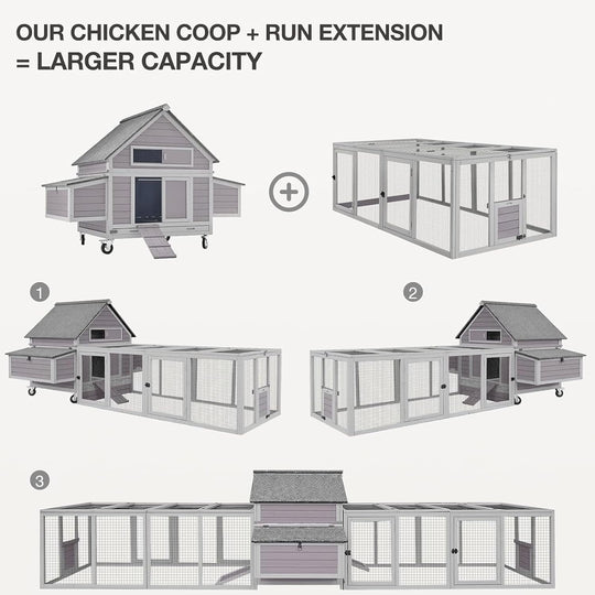 MEDEHOO Large Chicken Coop with Wheels, Expandable Chicken House for Outdoor with Two Nesting Box, Leakproof Pull-out Tray  Hen House for 5-6 Chickens AIR67-Q-WM
