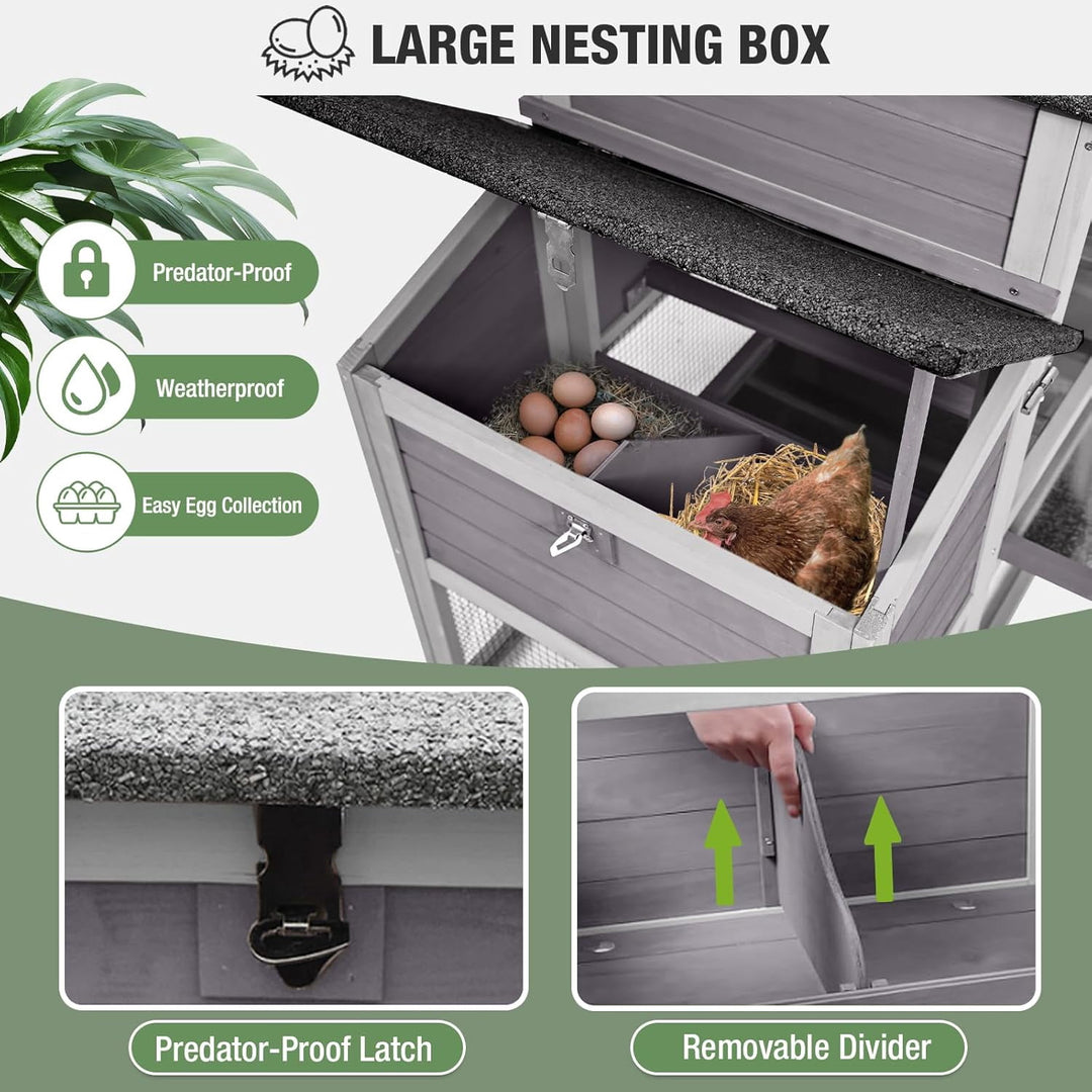 MEDEHOO Mobile Chicken Coop with Run, 79.1"L Large Outdoor Wooden Poultry Cage Hen House with Wheels, Nesting Box, Waterproof Roof for 4-6 Chickens