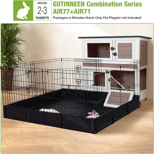 MEDEHOO Rabbit Hutch Indoor Mobile Outdoor Bunny Cage with Openable Middle Door, Two Story Guinea Pig Cage with Wheels, 36"L x 17.7"W x 36.4"H (Brown) AIR77-WZ-N-WM